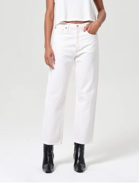Agolde White 90’s Crop in Mid Rise Straight Jeans
